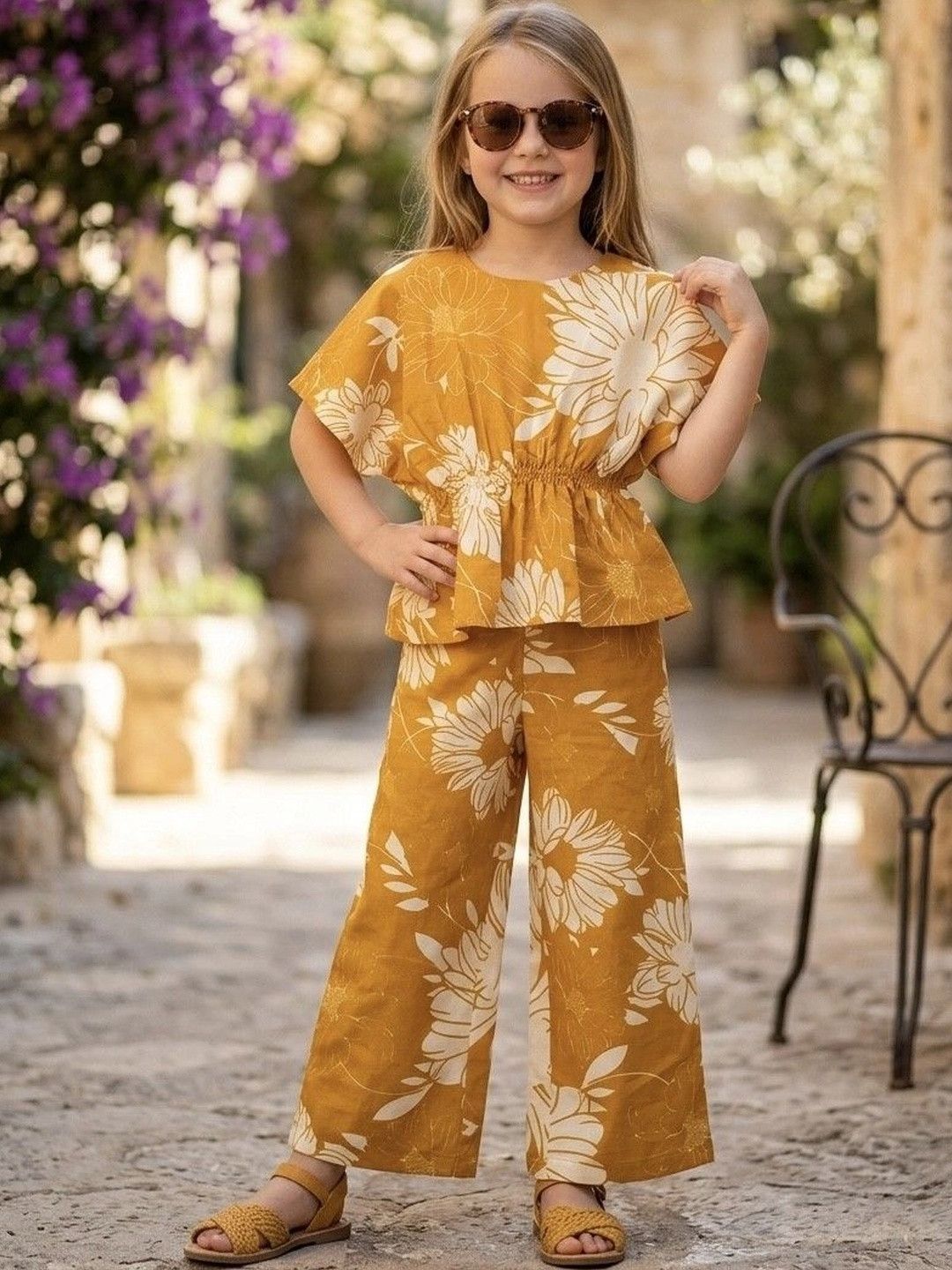 TRUFFLES Floral Cotton Printed Top with Trousers