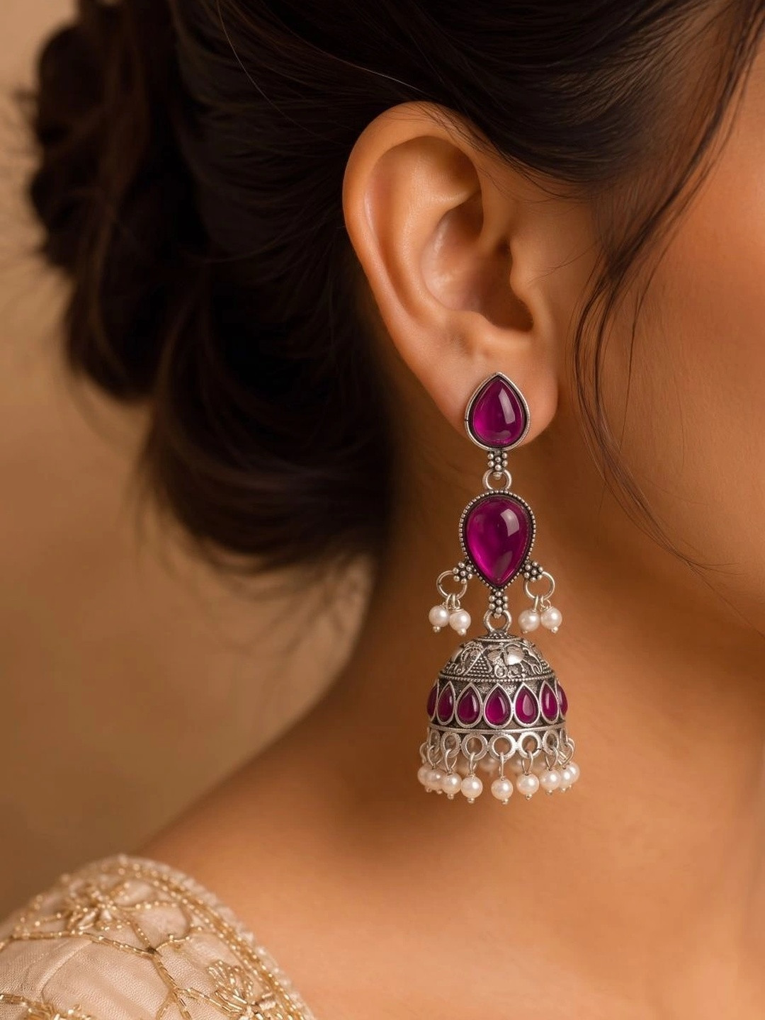 Sangria Teardrop Shaped Jhumkas Earrings