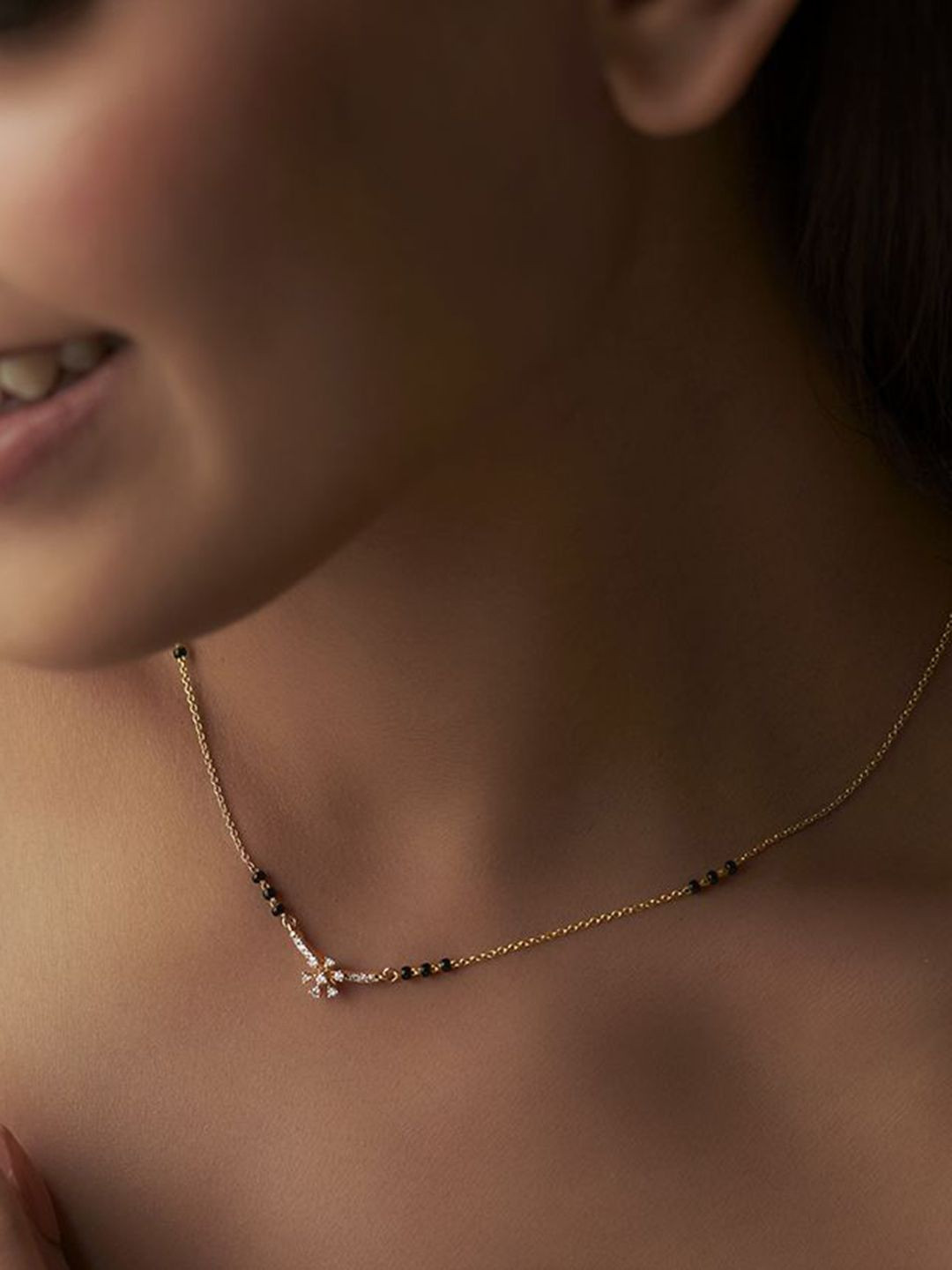 BELWICK Gold-Plated American Diamond Studded & Beaded Mangalsutra