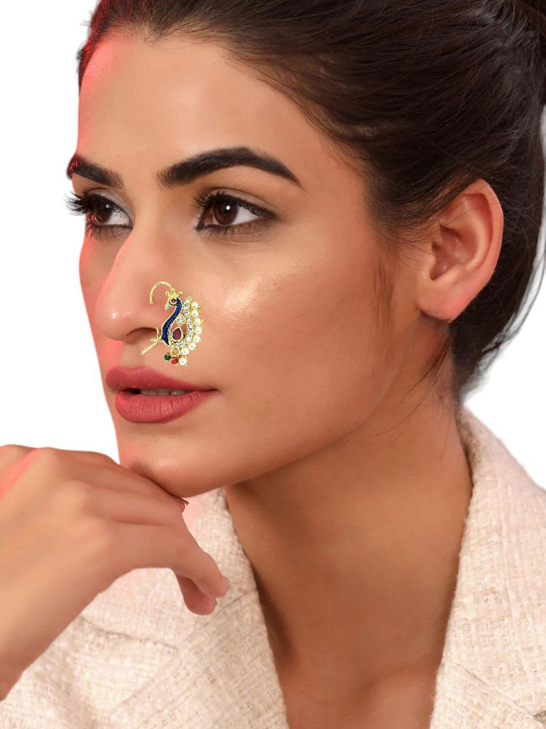 FEMMIBELLA Women Gold-Plated Cubic Zirconia Stud Nosepin
