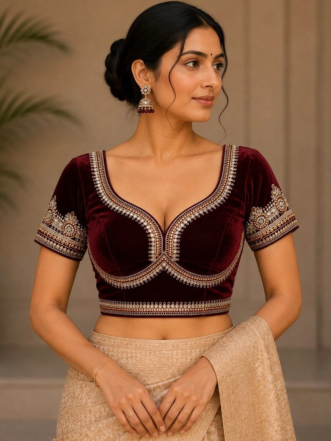 Metrolife Velvet Embroidered Zari Saree Blouse