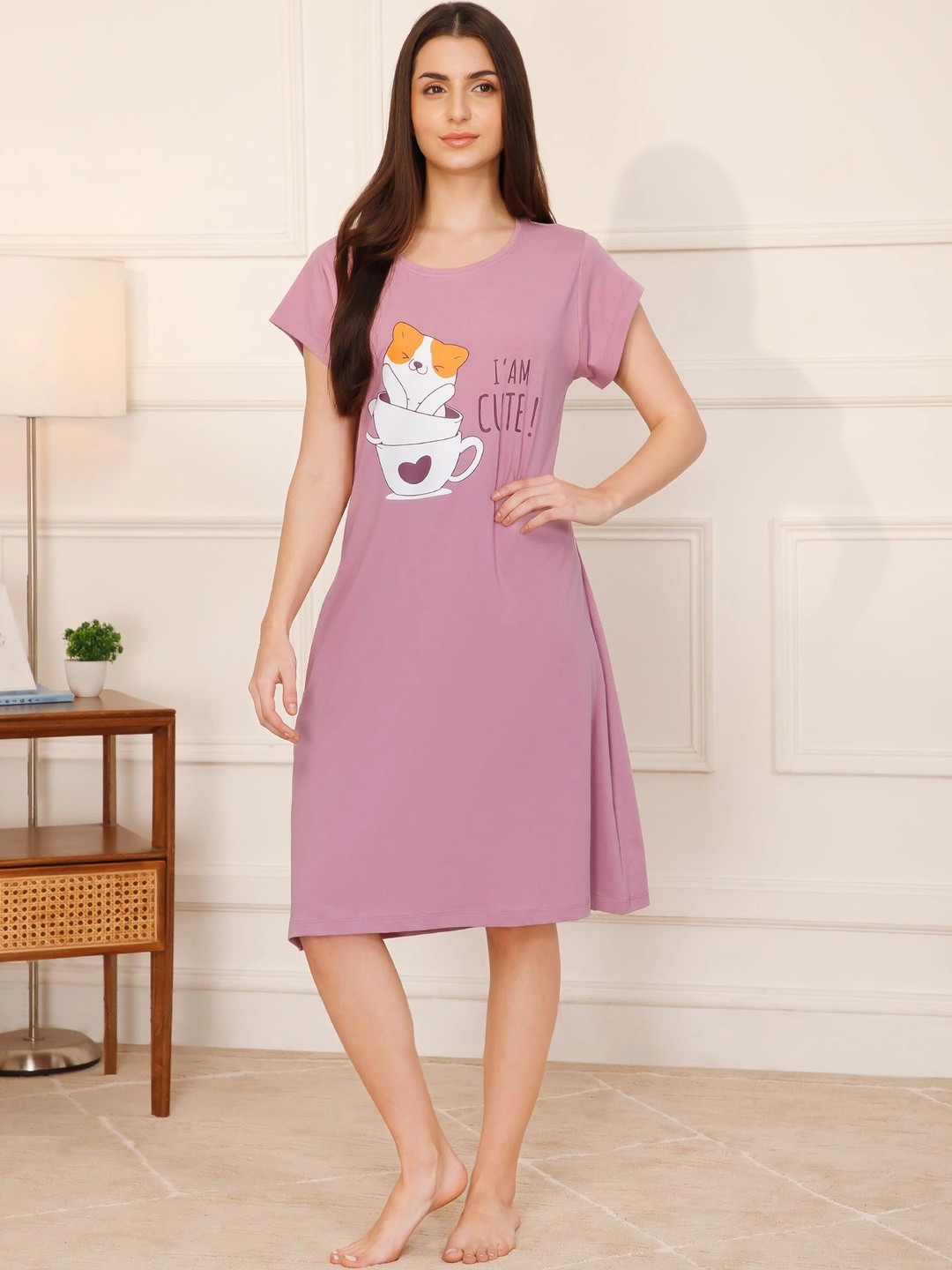Mushy Mod Printed Pure Hosiery Cotton T-shirt Night Dress