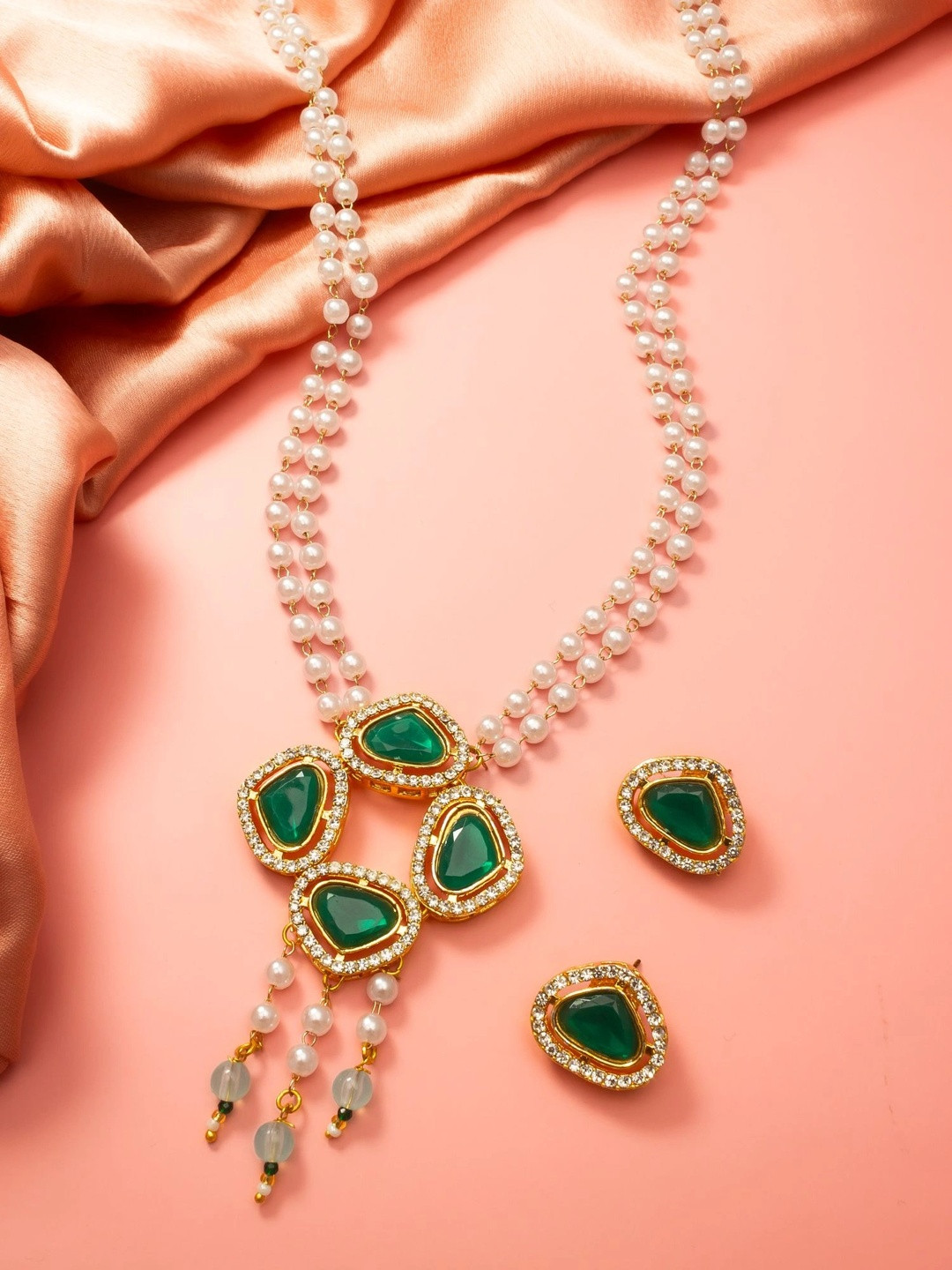 aadita Gold-Plated Pearl Necklace and Earrings