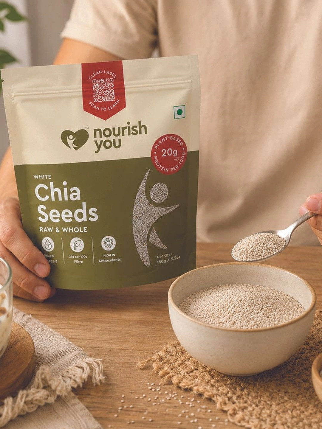 Nourish You Raw & Whole White Chia seeds- Naturally Gluten free -150g