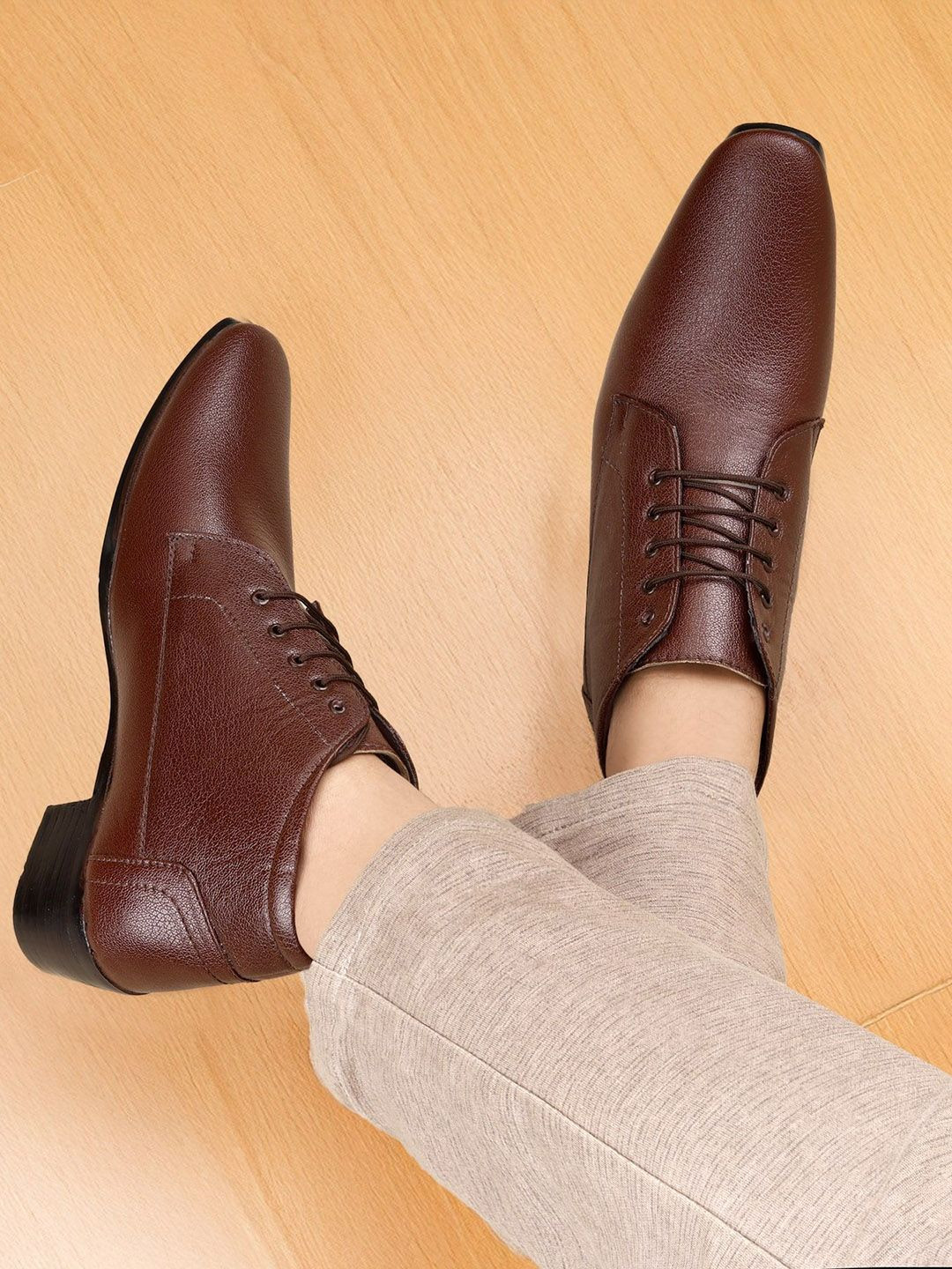 Bxxy Men Height Increasing Blocked-Heeled Derbys Formal Lace-up Boots