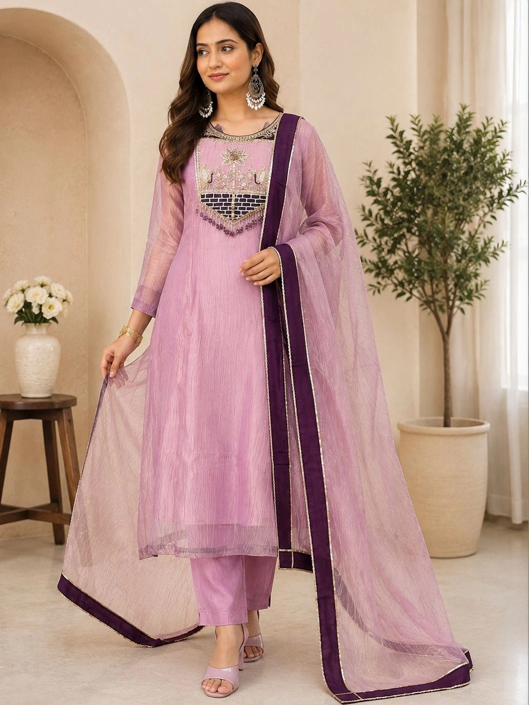 Apolyte Women Ethnic Motifs Regular Thread Work Kurta with Trousers & With Dupatta