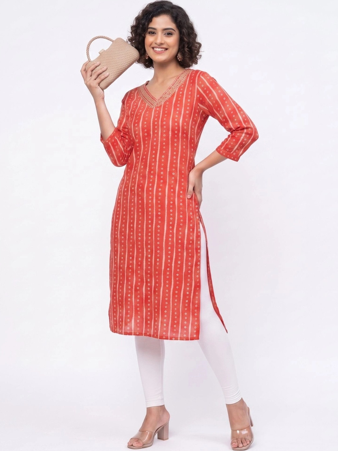 AurexWear Leheriya Printed V-Neck Kurti