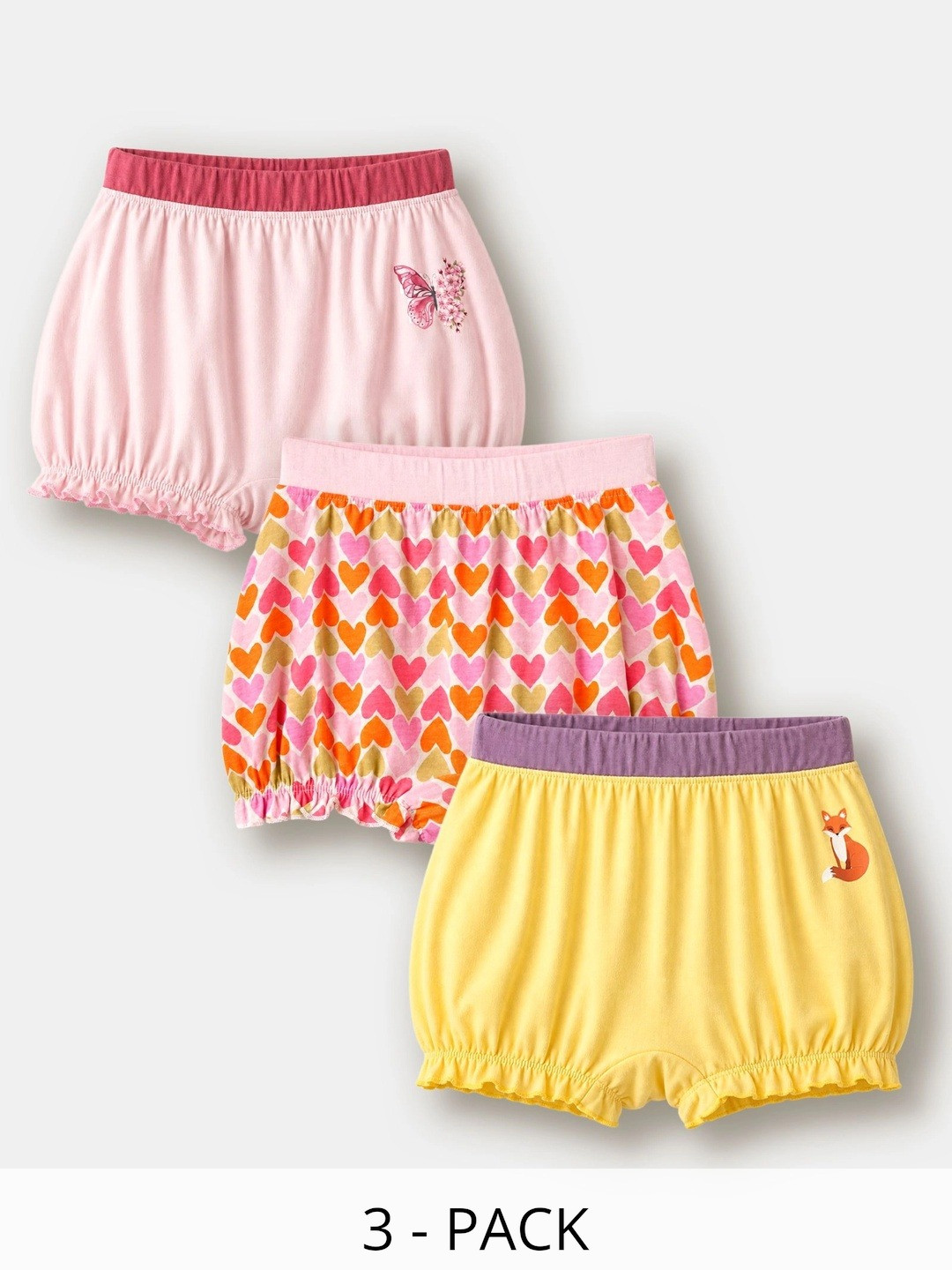 TRESNOVA Girls Pack of 3 Printed Anti Microbial Assorted Cotton Boy Shorts