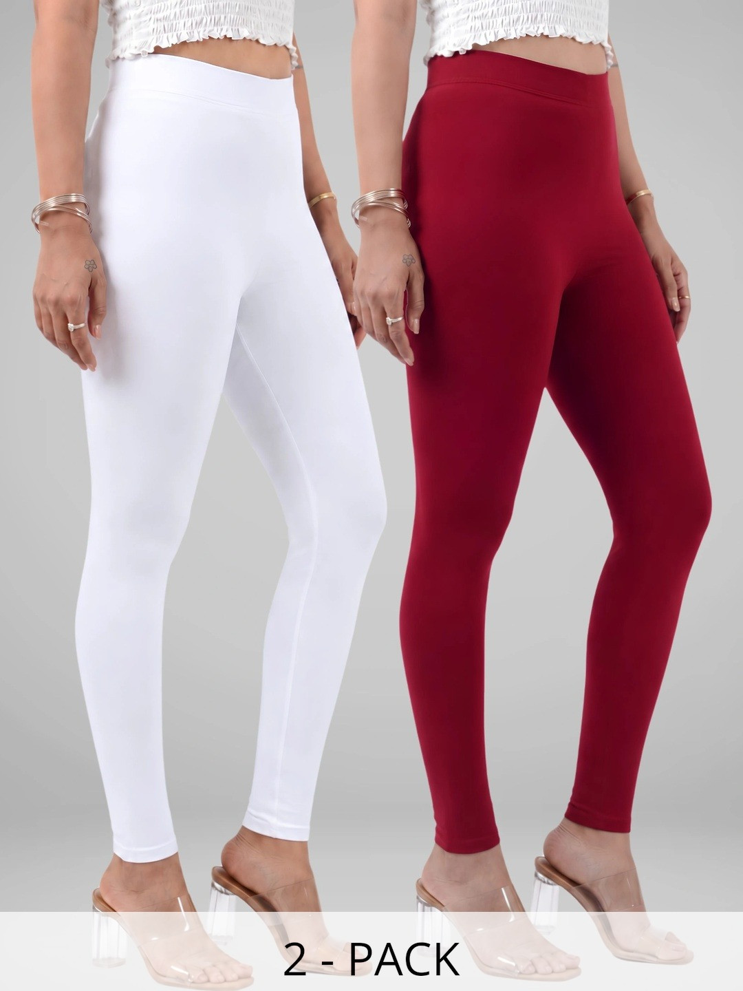 COLRINA Pack Of 2 Skin-Fit Cotton Ankle Length Leggings
