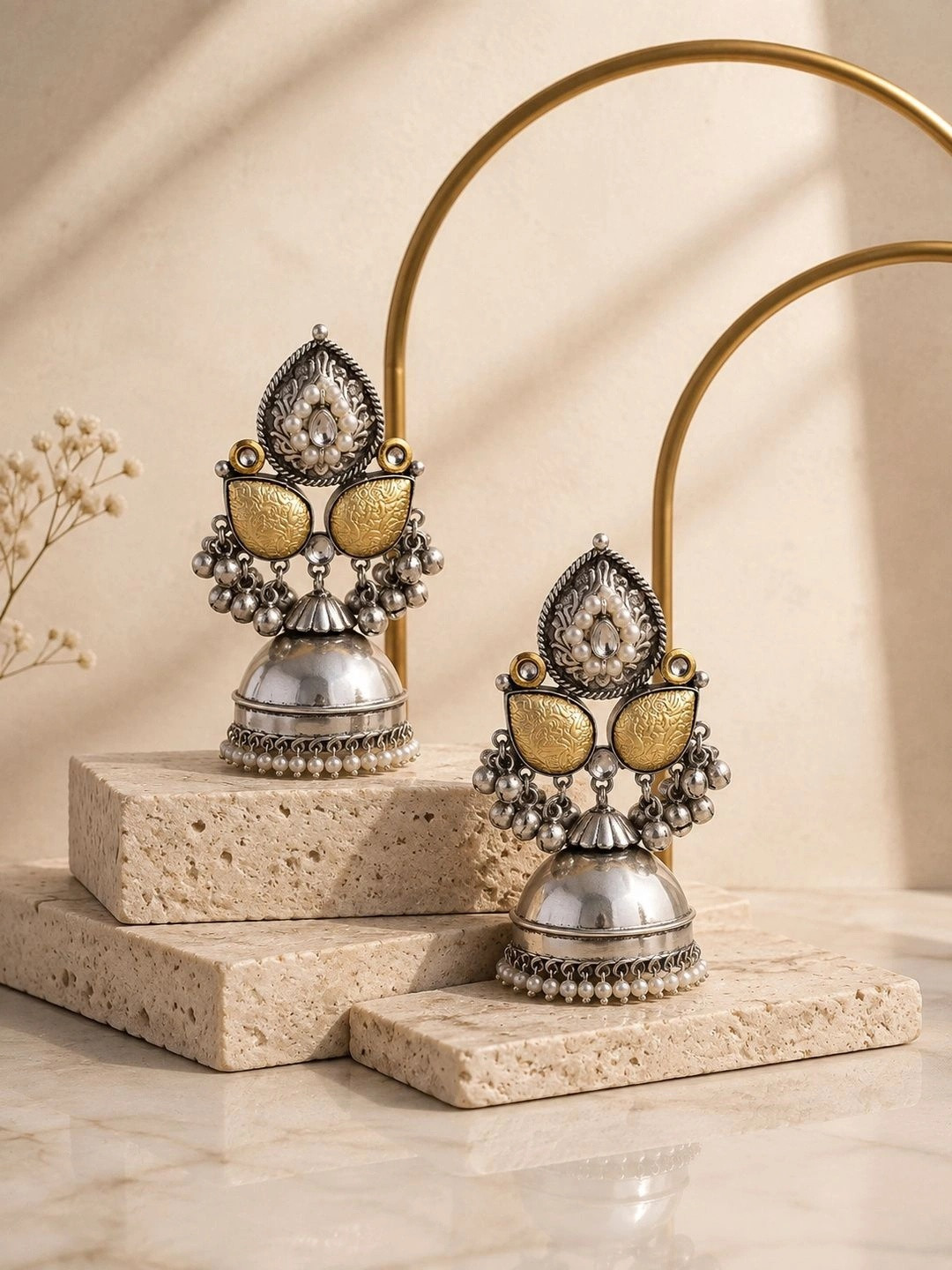 Venyora Geometric Jhumkas Earrings