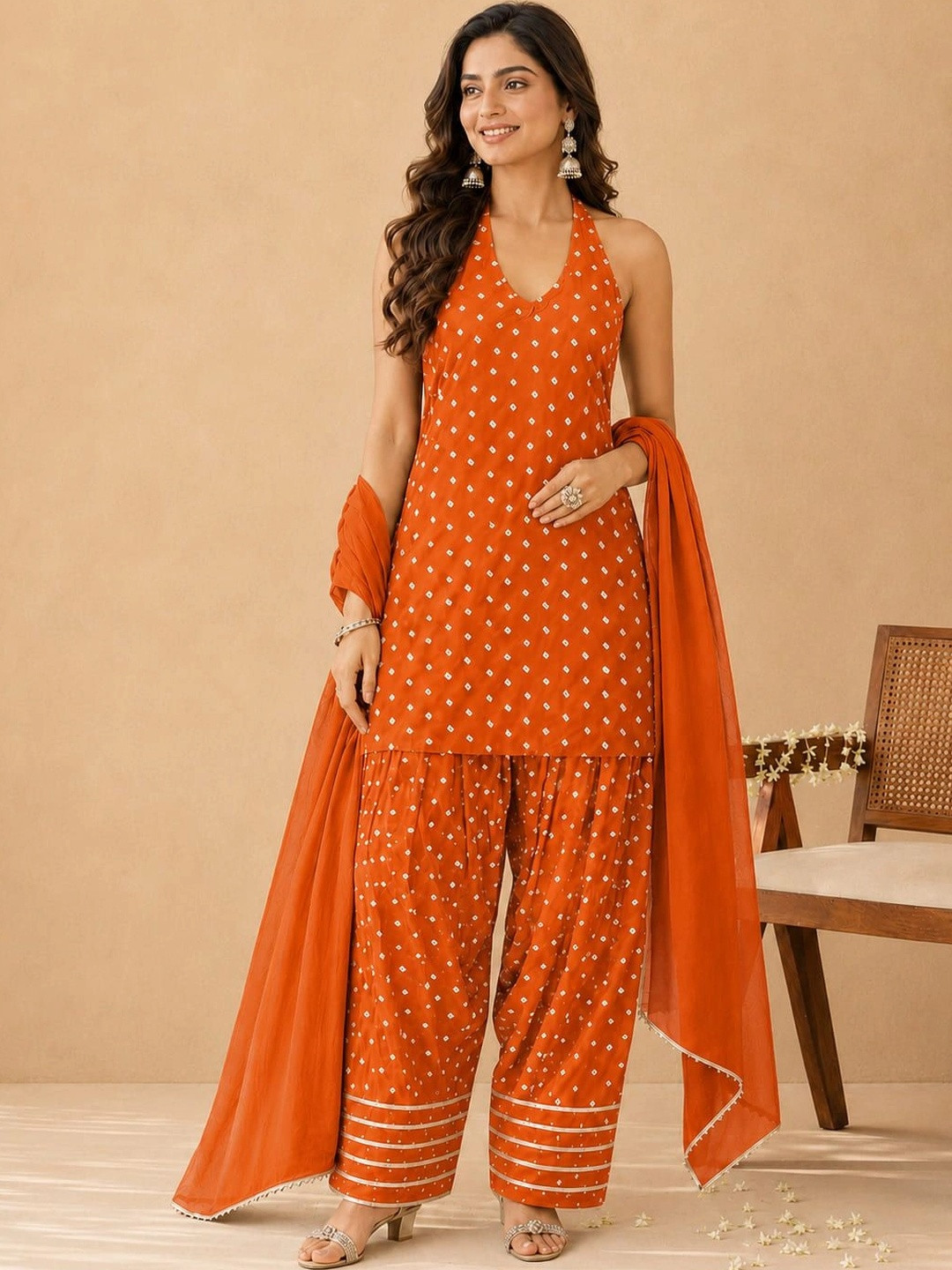 KAORI BY SHREYA AGARWAL Women Ethnic Motifs Printed Regular Pure Cotton Kurta with Sharara & With Dupatta
