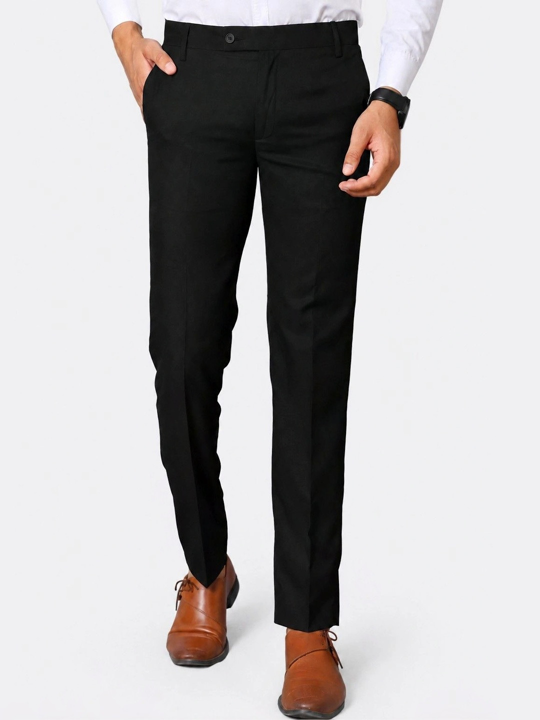 Metronaut Men Regular Fit Black Formal Trousers