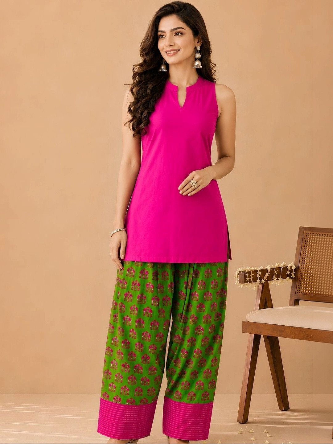 KAORI BY SHREYA AGARWAL Women Solid Cotton Kurta with Elephant Print Farshi Salwar