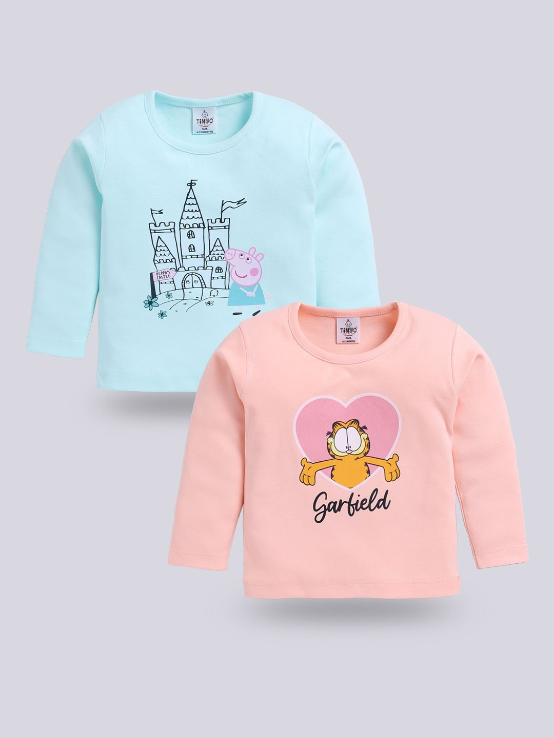 YK X Tinyo Infant Girls Pack of 2 Printed Pure Cotton T-shirts