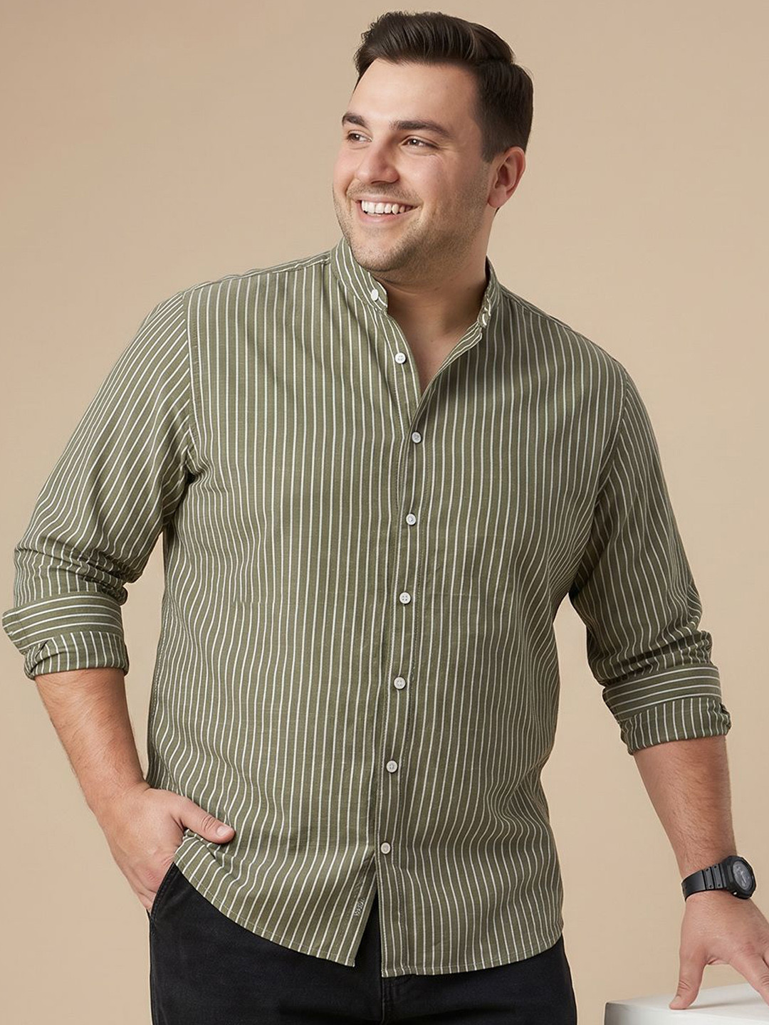 Sztori Plus Size Striped Pure Cotton Casual Shirt