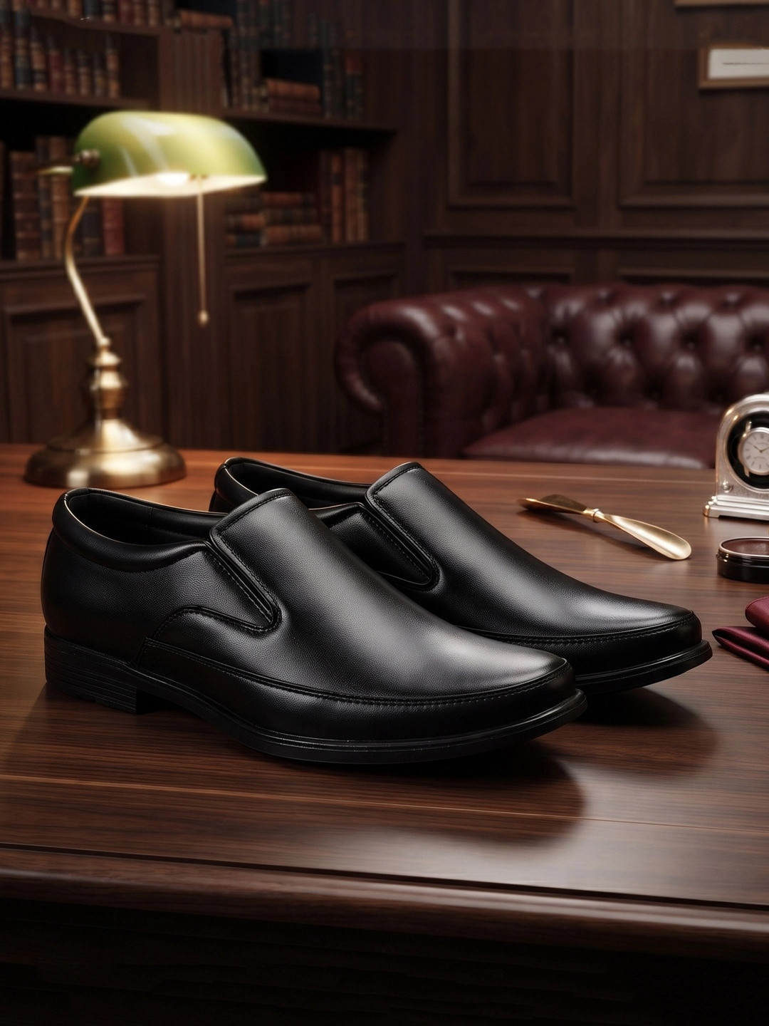 HikBi Men Leather Square Toe Formal Slip-Ons