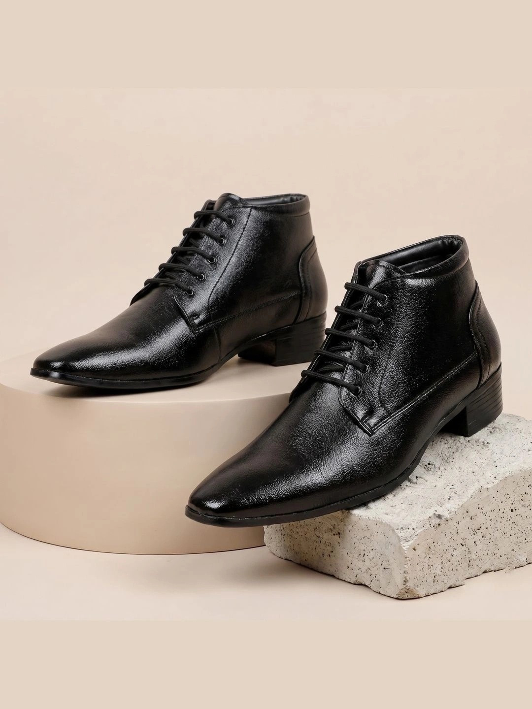 Bxxy Men Elevator Pu Formal Heeled Derby Lace-up Boots