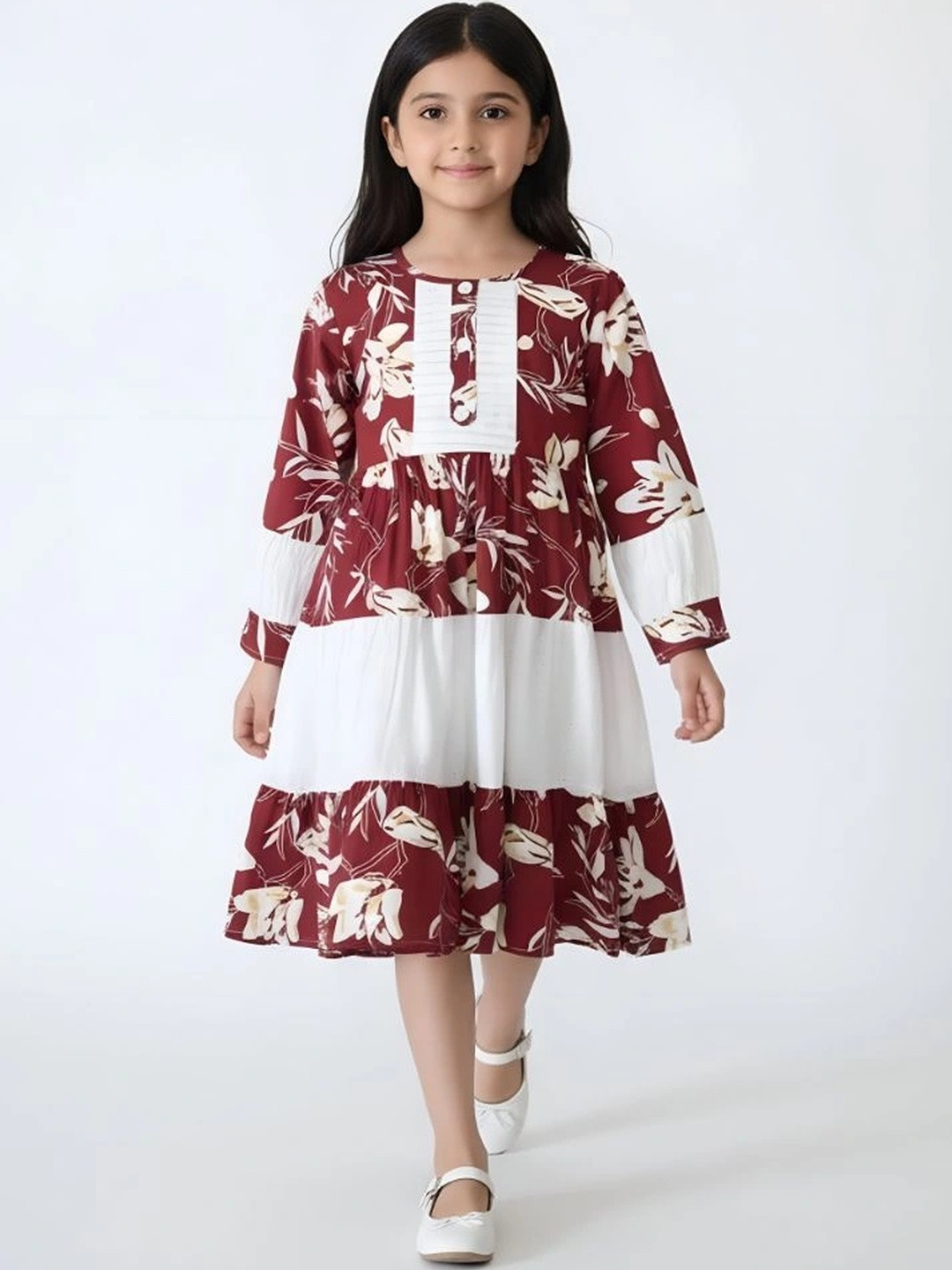 Sangria Floral Print A-Line Dress