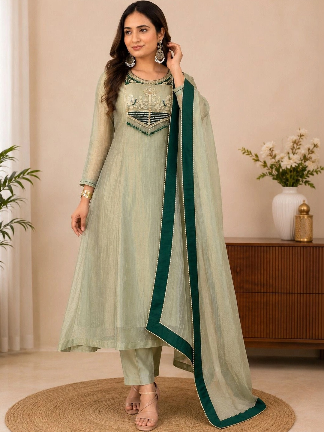 Apolyte Women Ethnic Motifs Regular Thread Work Kurta with Trousers & With Dupatta