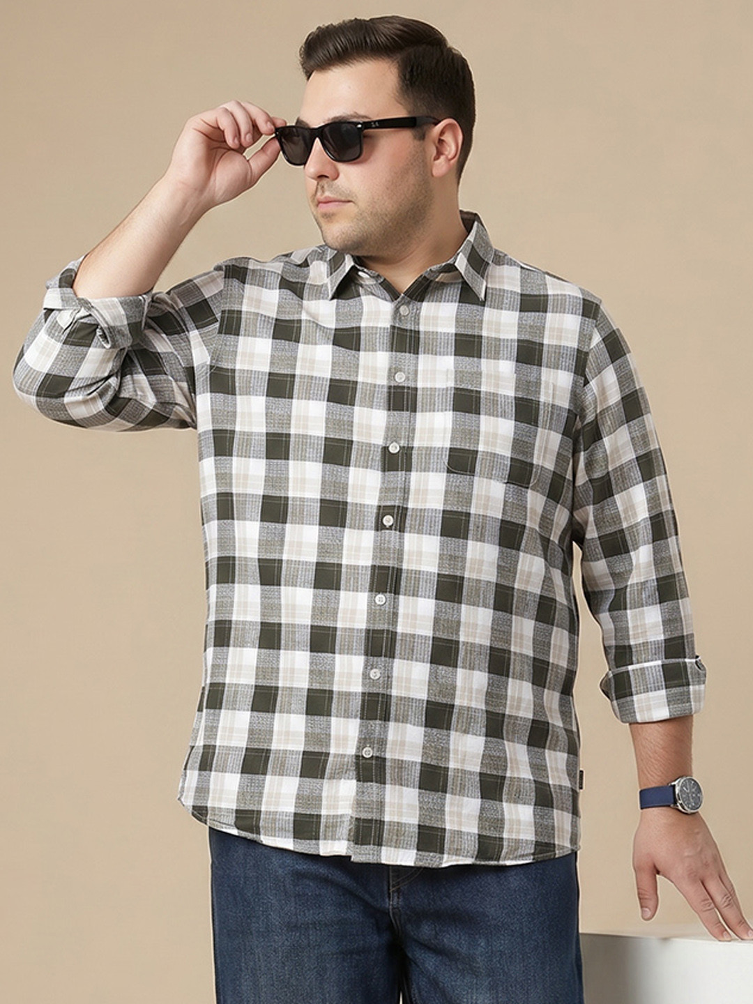 Sztori Plus Size Checked Pure Cotton Casual Shirt