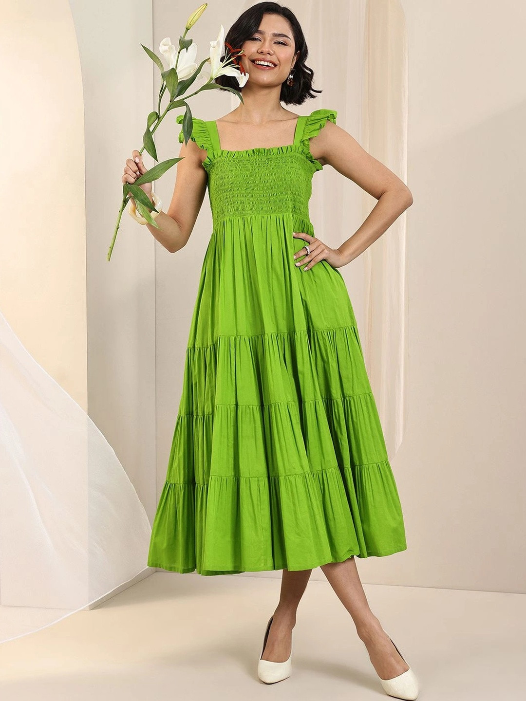 Gerua By Libas Flutter Sleeve A-Line Midi Dress