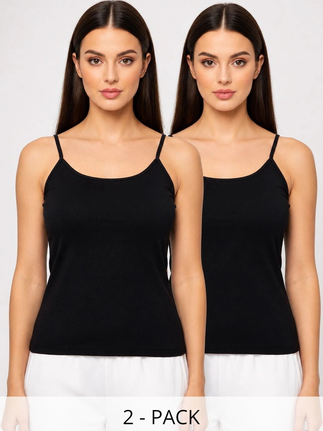 PLEASURE Pack Of 2 Cotton Non Padded Camisoles