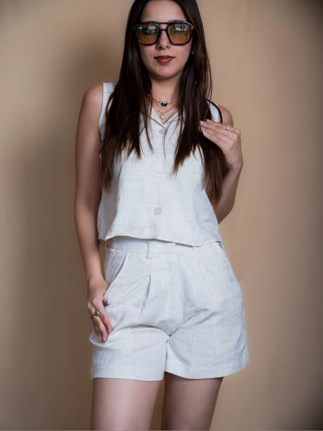 JAVINISHKA Women Lapel Collar Woven Waistcoat
