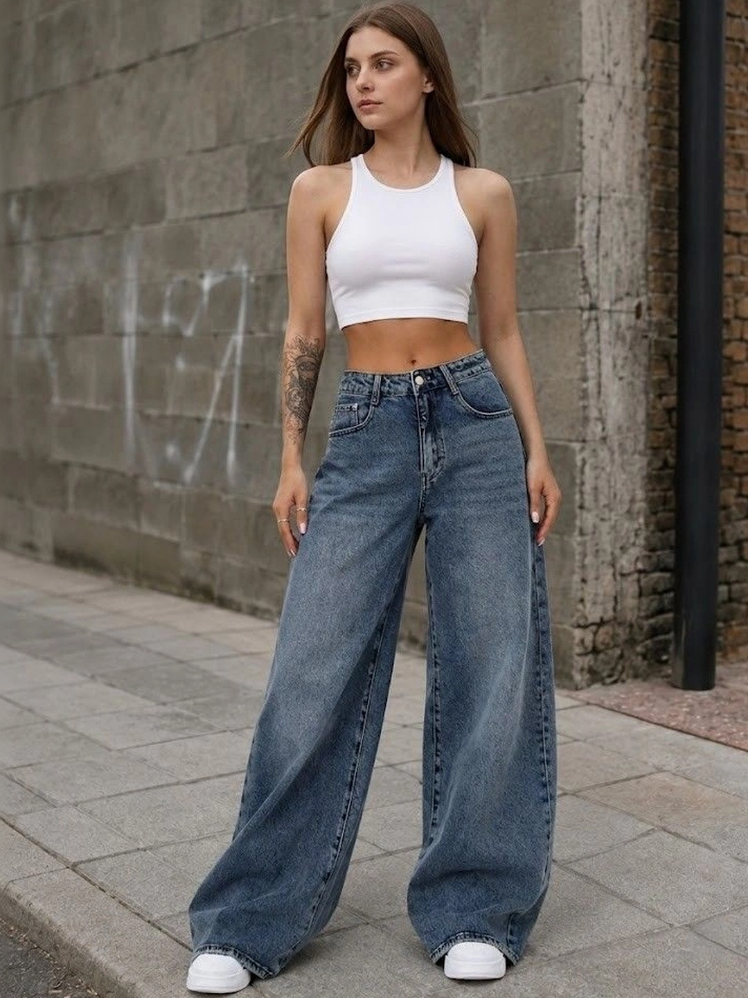 The Roadster Lifestyle Co Women Pure Cotton Clean Look Wide Leg Fit Jeans