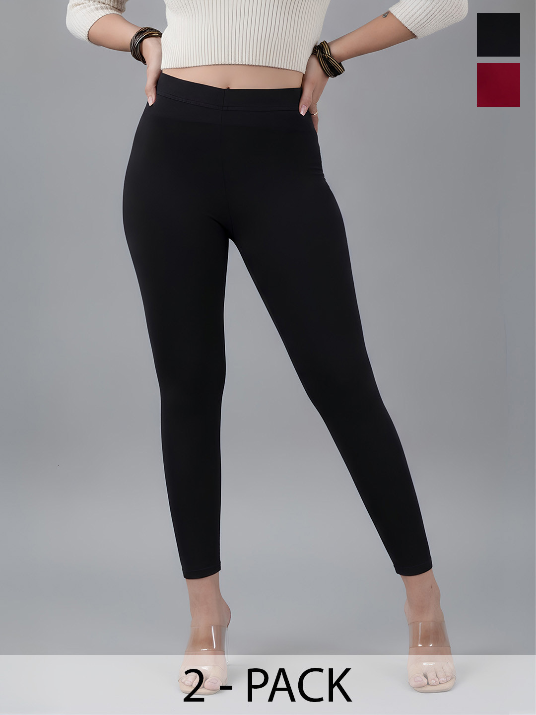 COLRINA Women Pack of 2 Cotton Blend Solid Ankle Length Leggings