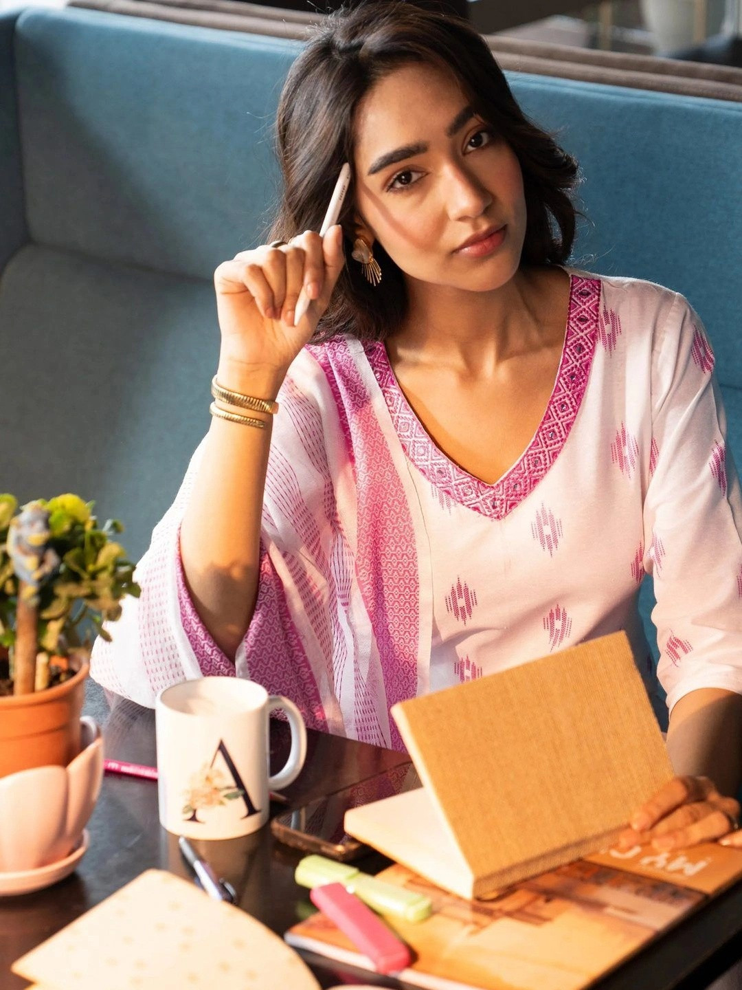 Libas Women Regular Thread Work Kurta with Salwar & With Dupatta