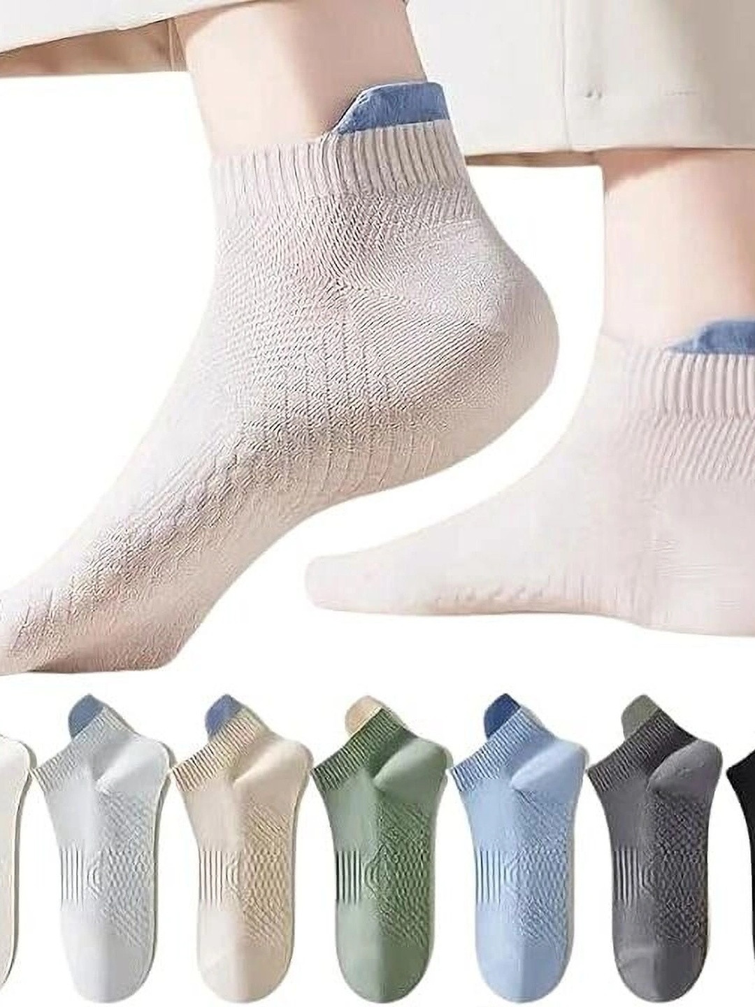 MERCEHIVE Men Pack of 7 Cotton Patterned Ankle Length Socks