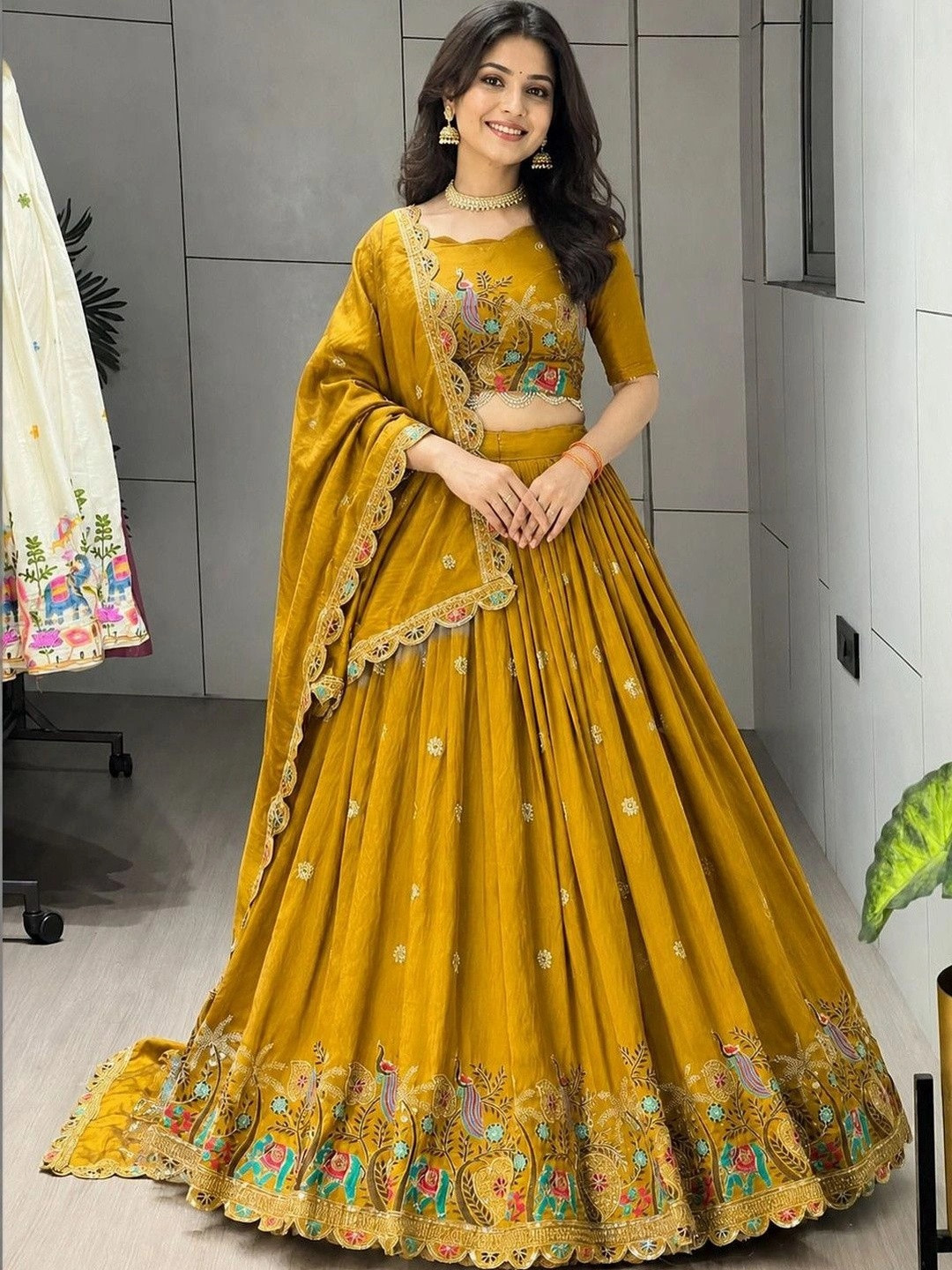 Closin Embroidered Thread Work Ready to Wear Lehenga & Unstitched Blouse With Dupatta