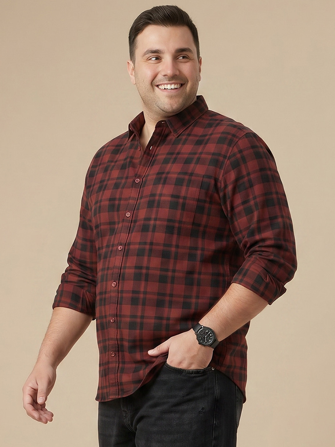 Sztori Plus Size Buffalo Checked Pure Cotton Casual Shirt