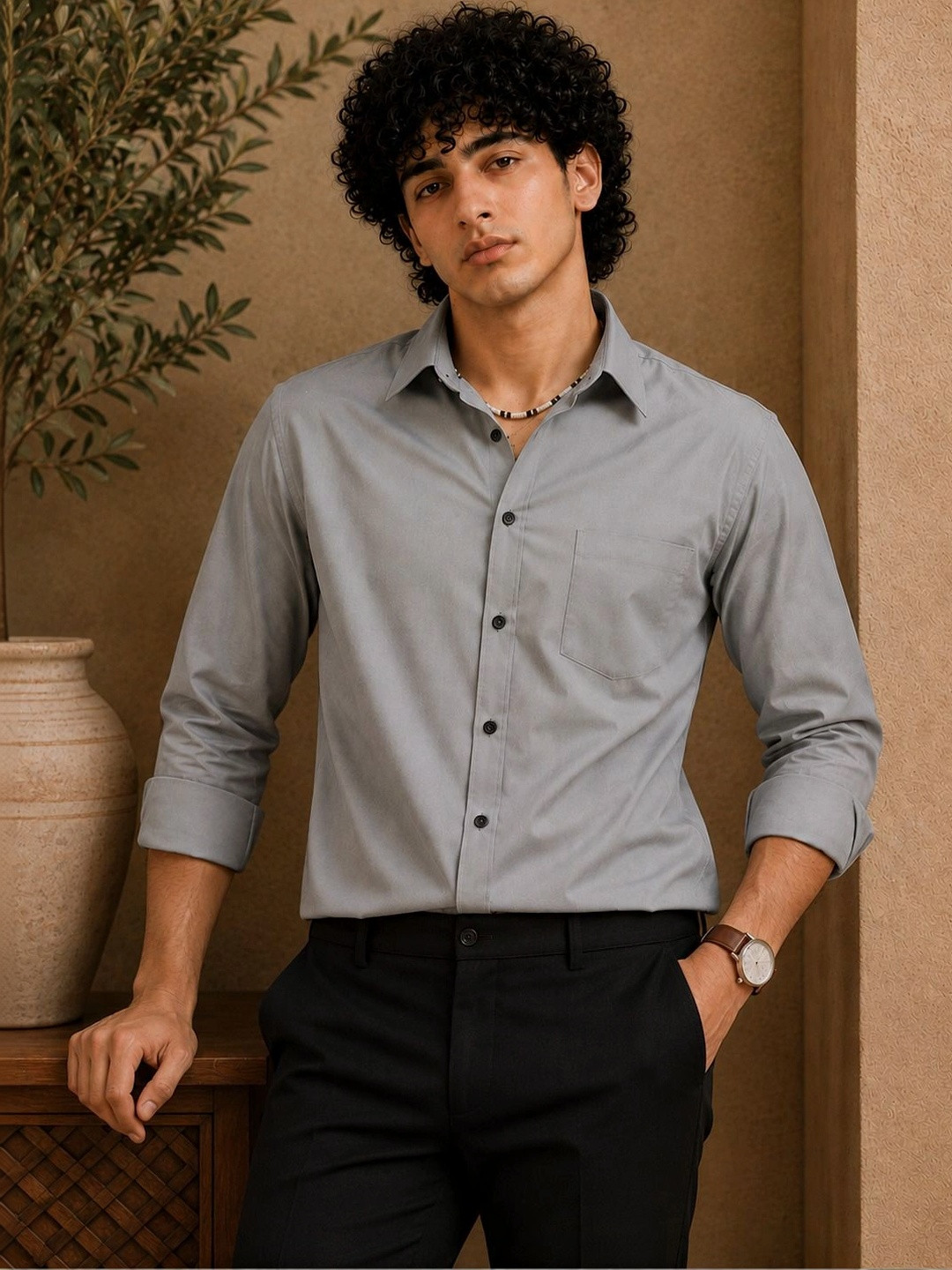 pihu Men Standard Tailored Fit Semi Sheer Semiformal Shirt