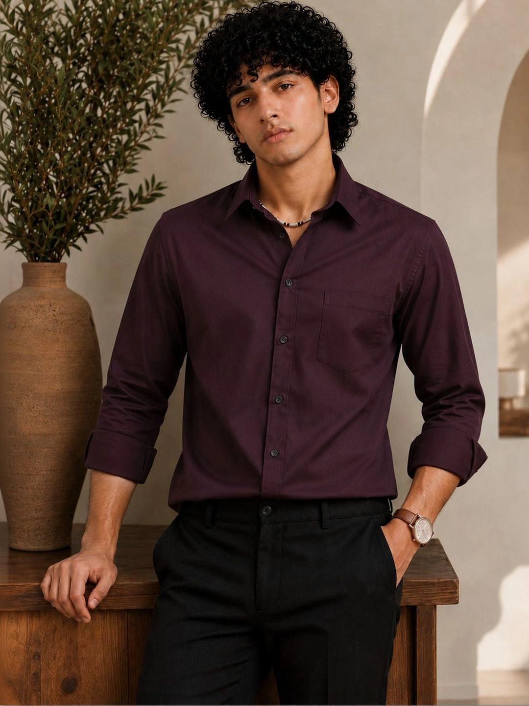 pihu Men Standard Tailored Fit Semi Sheer Semiformal Shirt