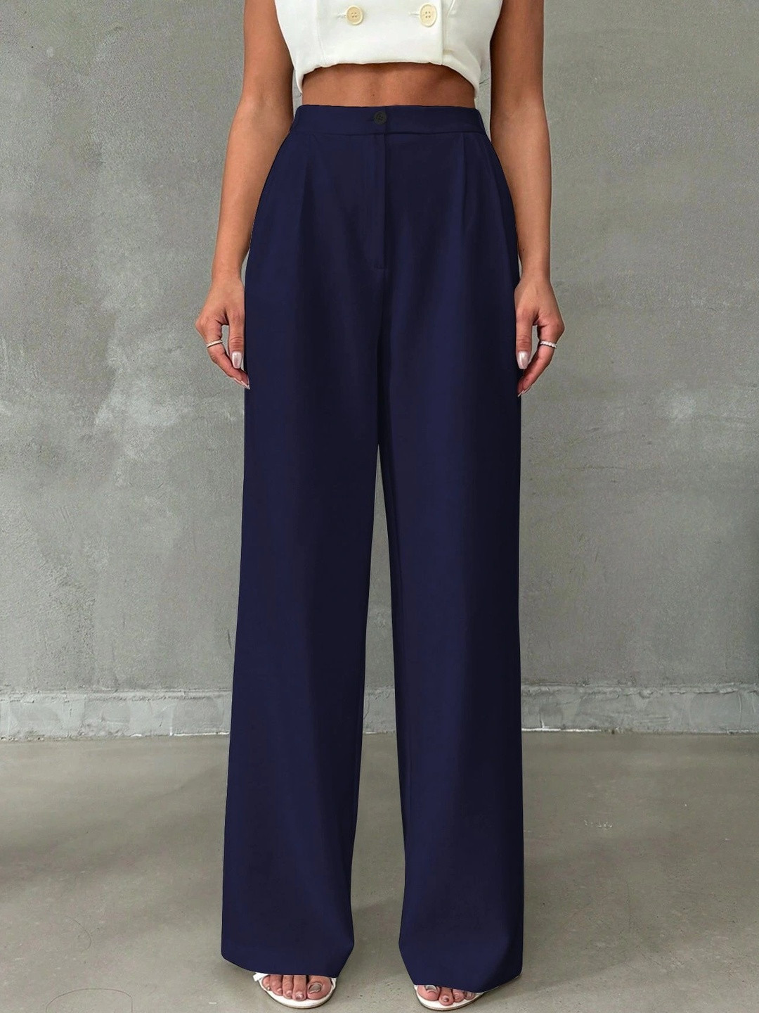 Mast & Harbour Women Straight Fit High-Rise Wrinkle Free Trousers