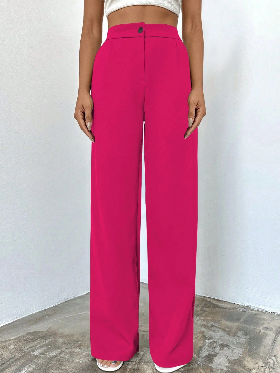 Mast & Harbour Women Straight Fit High-Rise Wrinkle Free Trousers