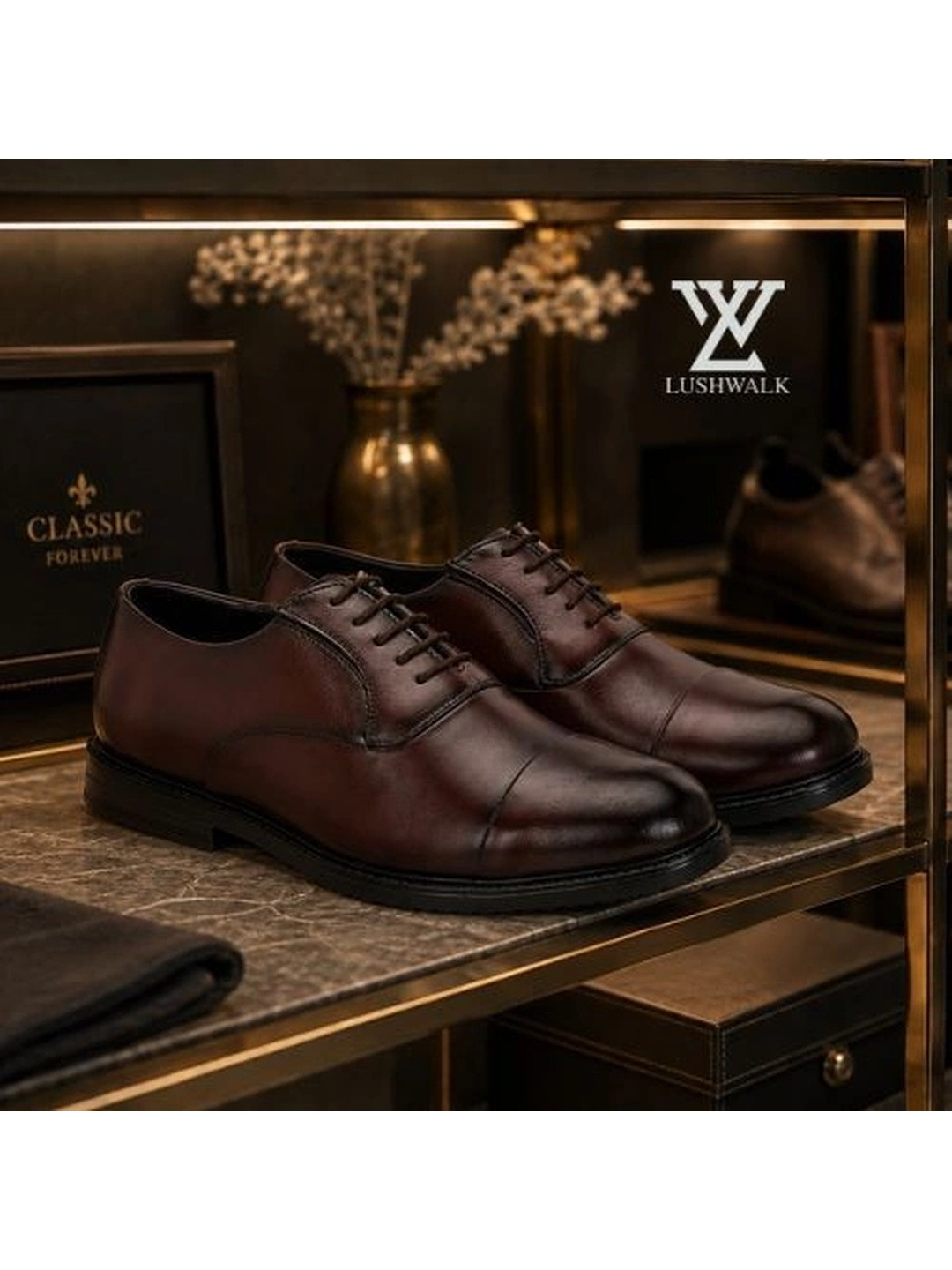 Lushwalk Men Leather Round Toe Lace-Ups Oxfords Formal Shoes