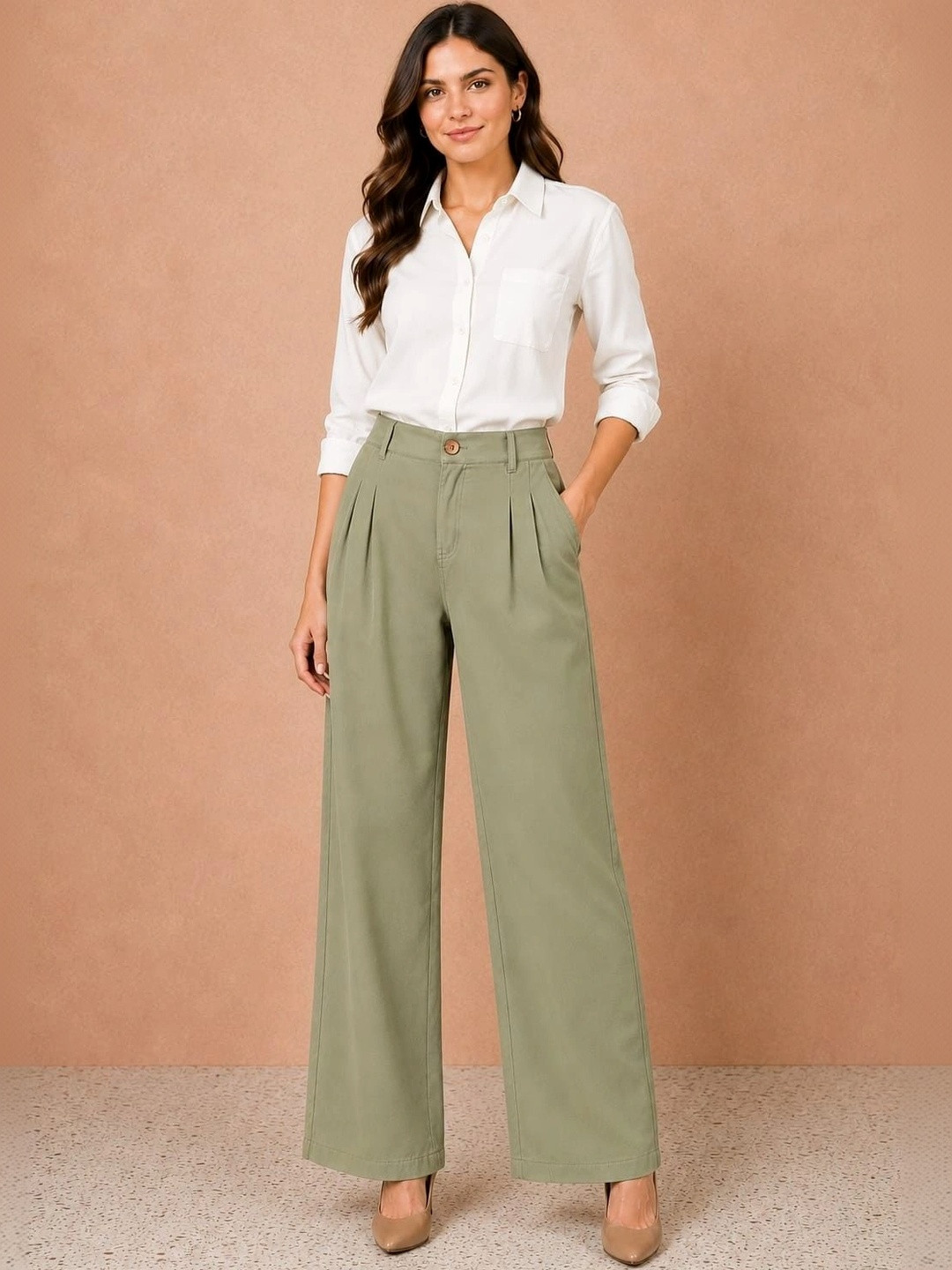 all about you Women Relaxed Straight Leg Straight Fit High-Rise Easy Wash Trousers