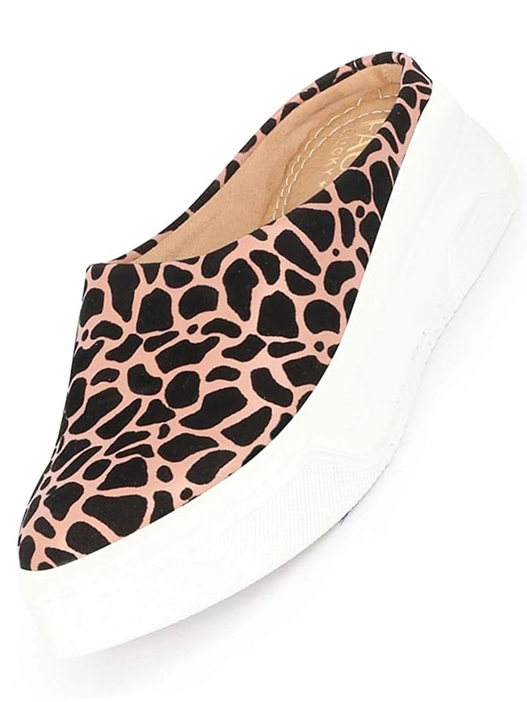 FAUSTO Women Fashion Outdoor Leopard Print Height Enhancer Open Back Slip On Casual Shoes