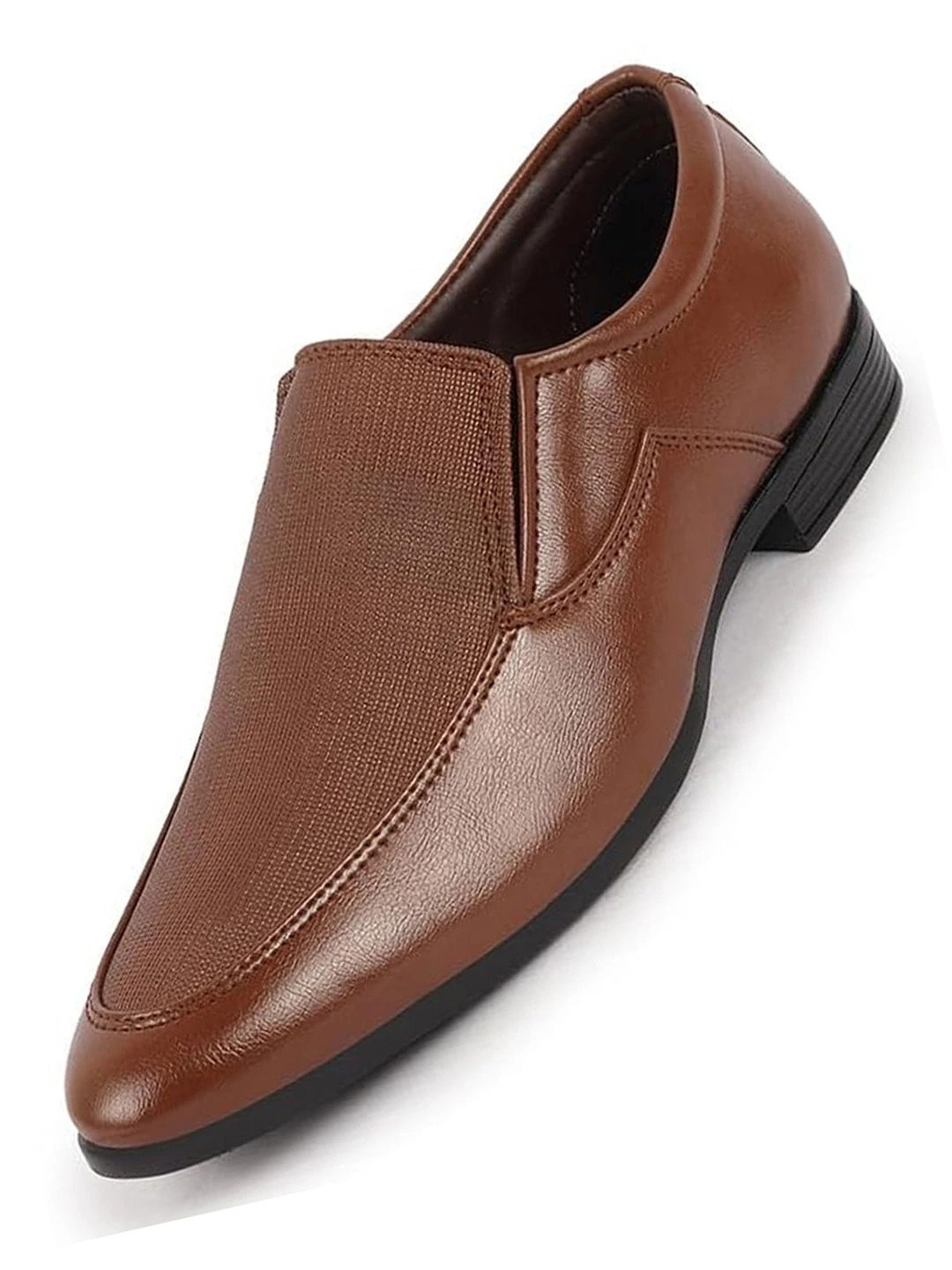 FAUSTO Men Tan Formal Office Meeting Textured Slip On Shoes