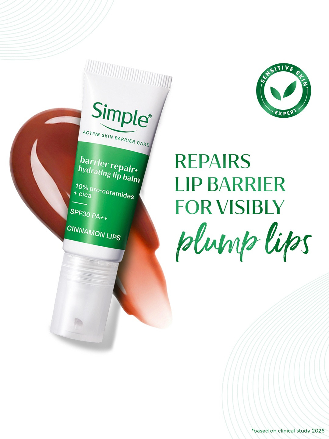 Simple Barrier Repair+ SPF 30 Hydrating Lip Balm with Pro-Ceramides & Cica 10g - Cinnamon