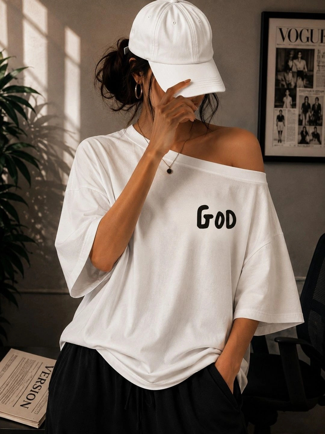 srensfashion Women Typography Printed Drop-Shoulder Sleeves T-shirt