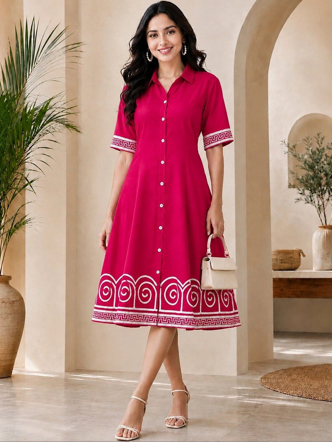TUHIRAAJ Embroidered A-Line Midi Dress