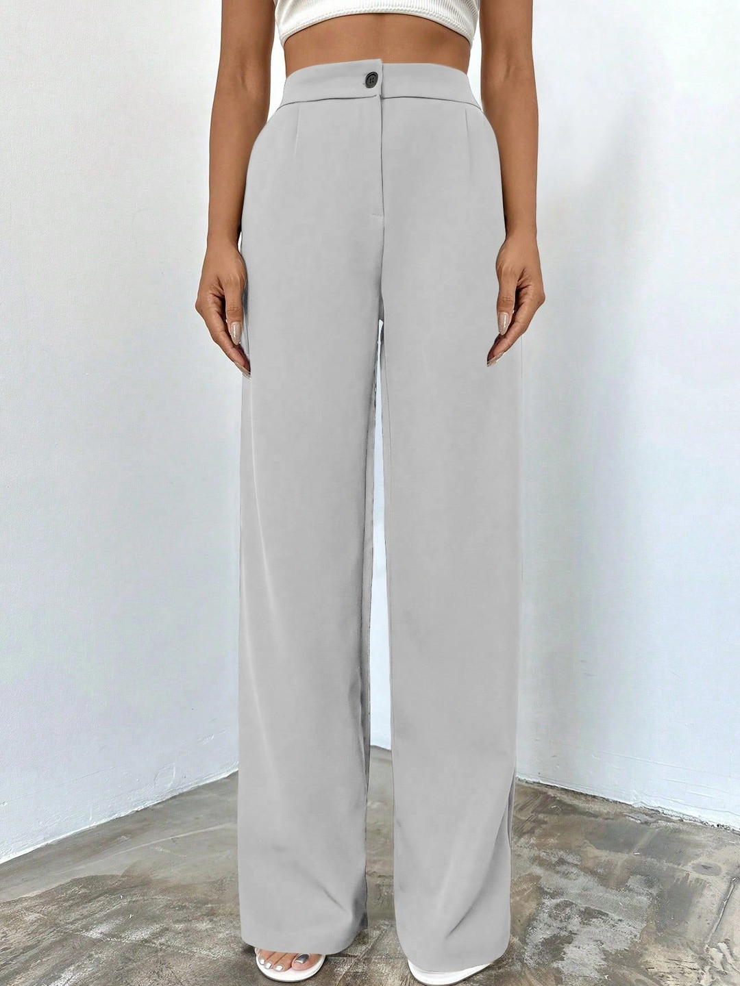 Mast & Harbour Women Straight Fit High-Rise Wrinkle Free Trousers