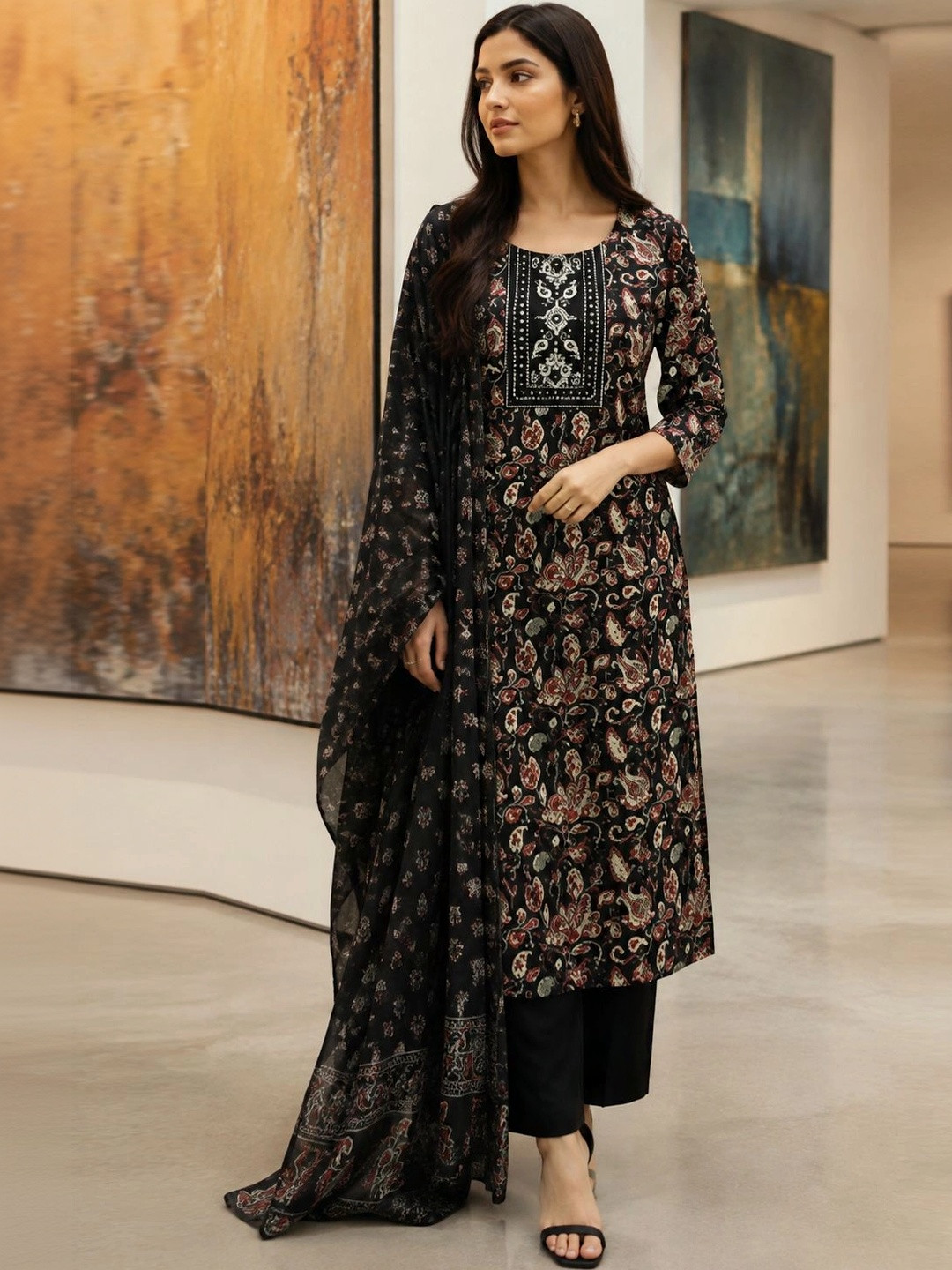Roly Poly Women Ethnic Motifs Printed Regular Thread Work Kurta ,Palazzos & With Dupatta