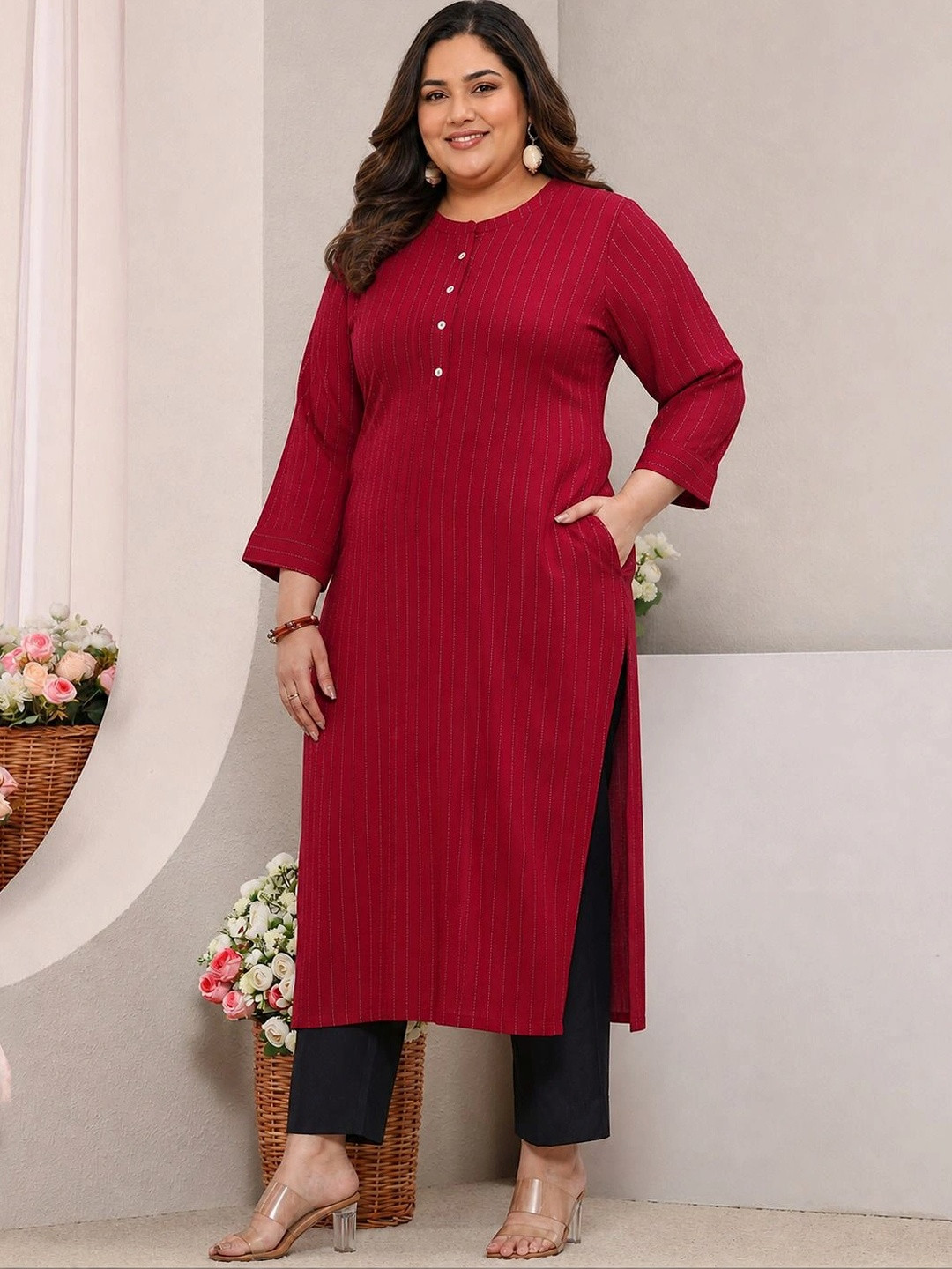 EXTRA LOVE BY LIBAS Women Three Quarter Sleeves Kurta