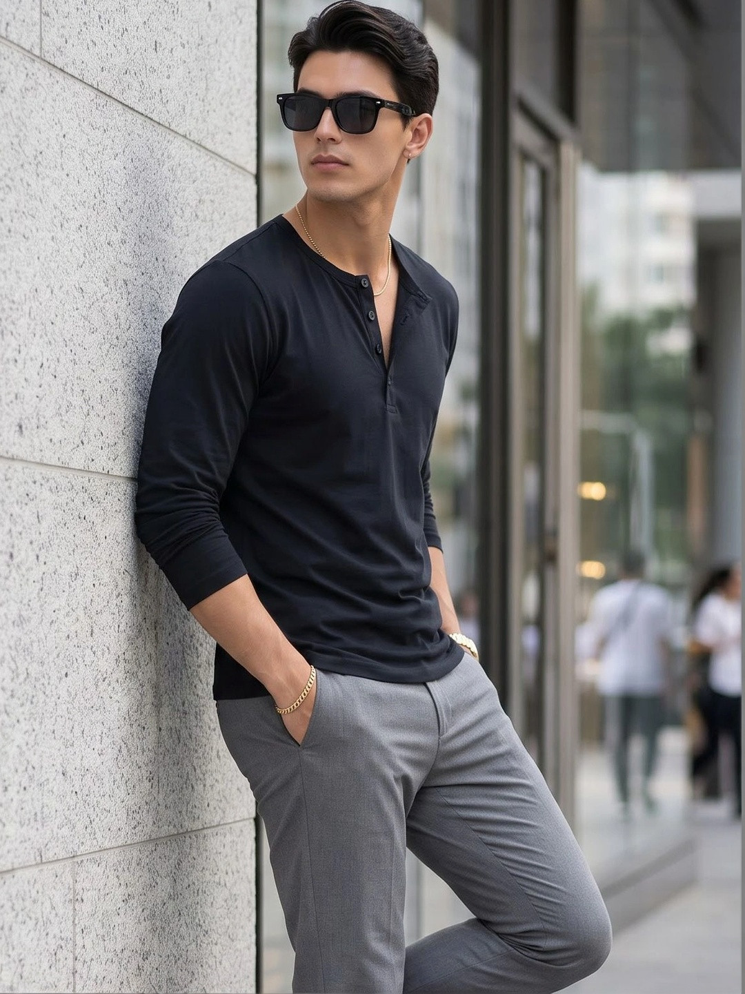 BULLMER Men Henley Neck T-shirt
