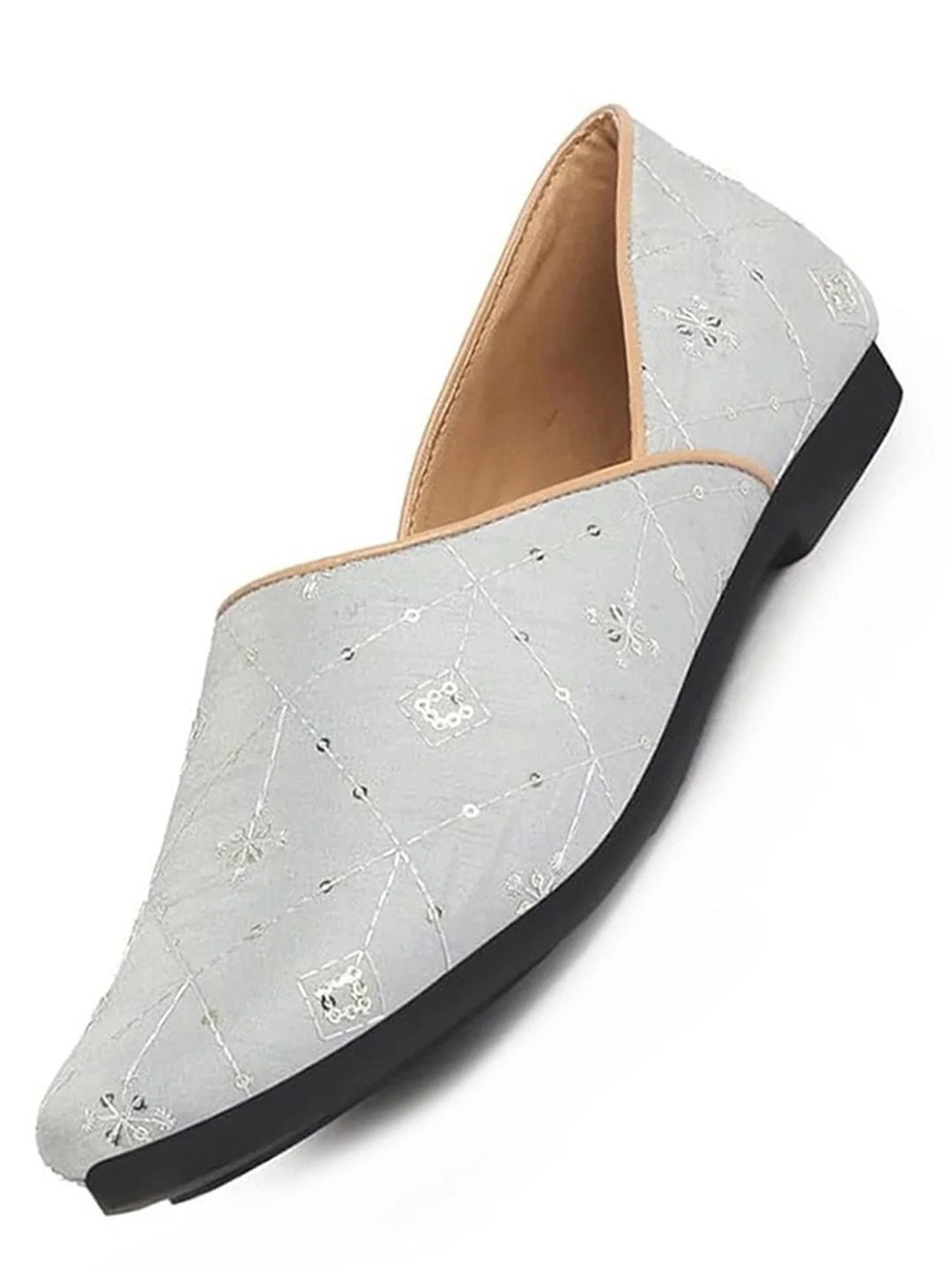 FAUSTO Men Embroidery Sequin Ethnic Slip On Half Cut Juttis and Mojaris for Wedding