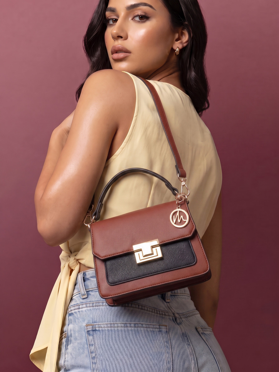 MAEJOY Colourblocked Structured Satchel